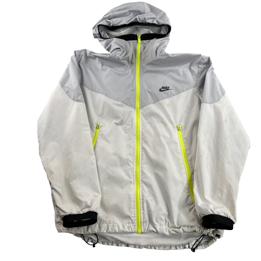 Nike Windrunner Hooded Windbreaker Jacket M White Grey Volt Men Full Zip Nylon